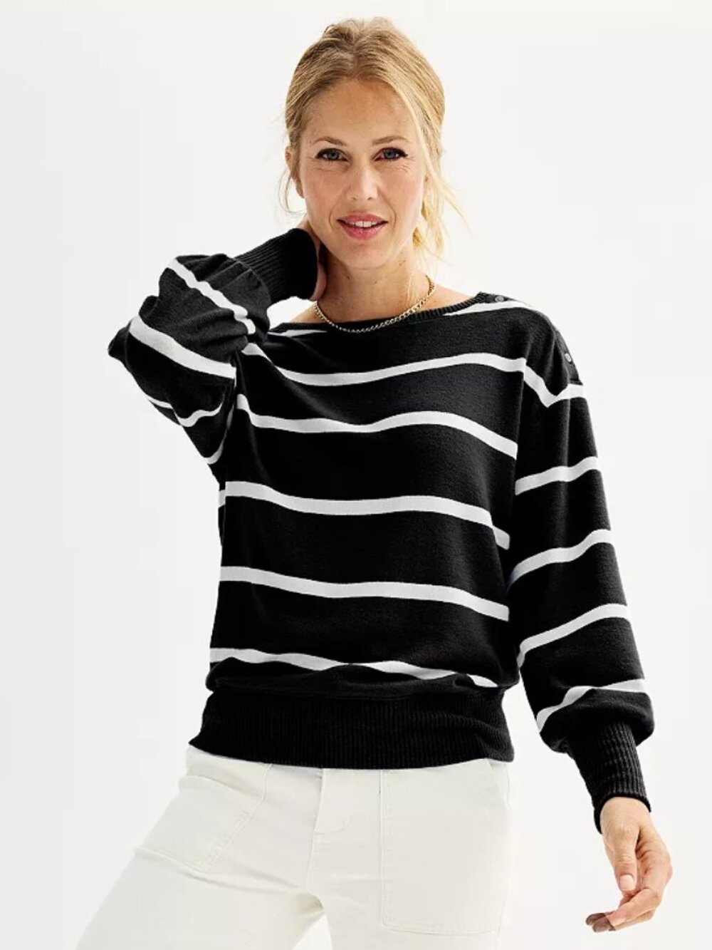 SONOMA SWEATER BLACK AND WHITE STRIPES SIZE XXL